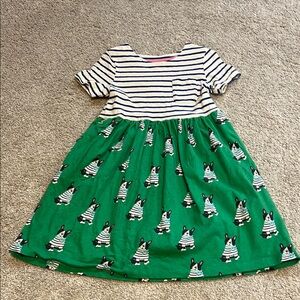 Striped Green Kids Dress with Dog Print